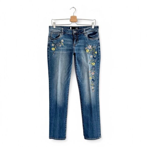 KUT from The Kloth Catherine Boyfriend Jean Floral Embroidered Detail Size 6 - Picture 1 of 11